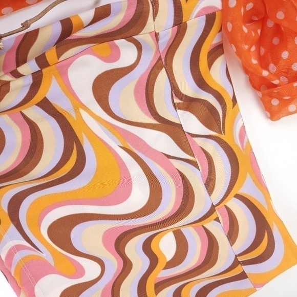 New ALTAR'D STATE Retro Cream Brown Mauve Swirl Skirt Sz m - Picture 5 of 11